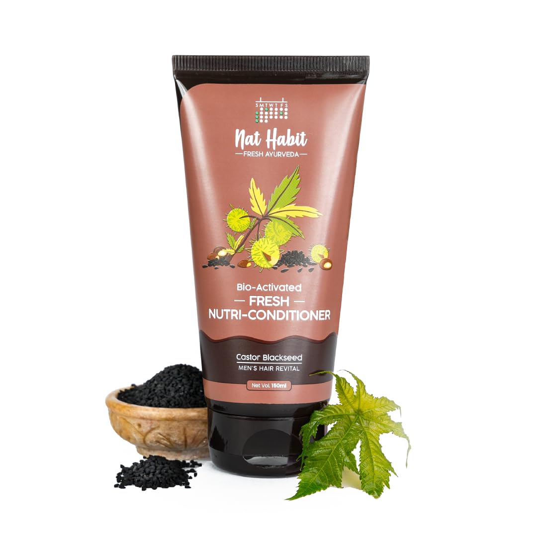 Nat Habit Castor Black Seed Nutri-Conditioner For Men Dry & Frizzy Hair & Men's Hair Revitalization with 9 Ultra-Moisturizing Power Conditioners, 150ml