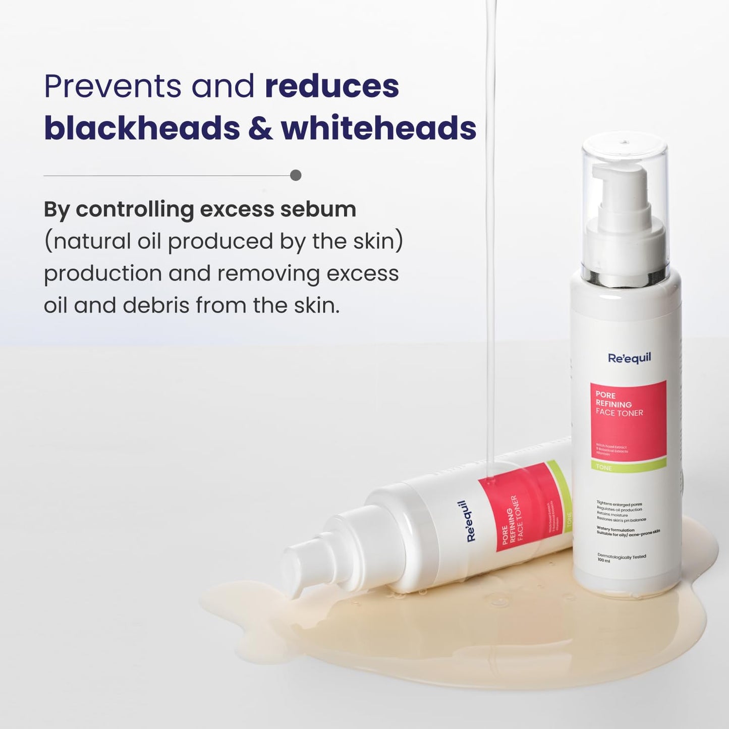 RE' EQUIL Pore Refining Face Toner | Tightens Enlarged Pores | Regulates Oil Production | Retains Moisture & Ph Balance | Alcohol-Free Toner For Oily And Acne Prone Skin |100 Ml
