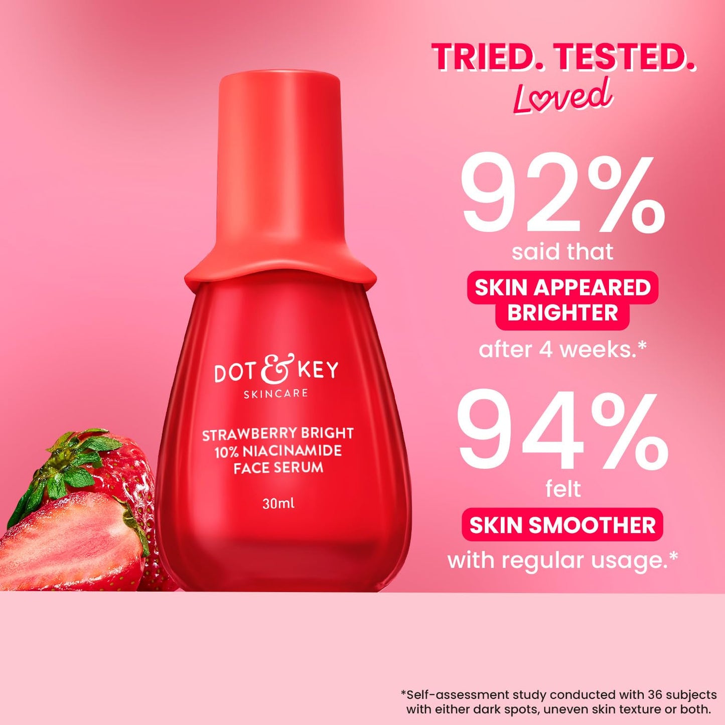 Dot & Key 10% Niacinamide + Strawberry Brightening Face Serum with Vitamin B12 & Hyaluronic | Fades Dark Spots & Pigmentation, Treats Dullness | Instantly Hydrates & Smoothes Skin, Minimises Pores | 30ml