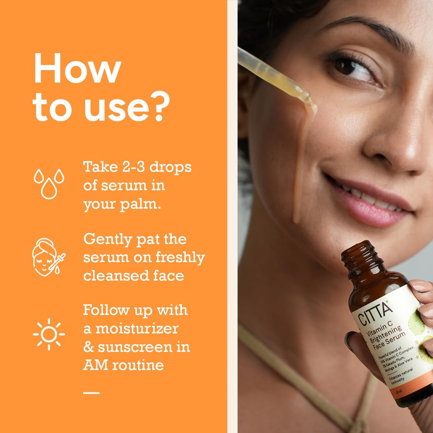 CITTA Vitamin C Brightening Face Serum For Glowing Skin | Triple Power Brightening Formula | Vitamin C Serum For Pigmentation | Ascorbic Acid | Kakadu Plum Vitamin C Serum | For All Skin Types | Face Serum | Men & Women | 30 ml