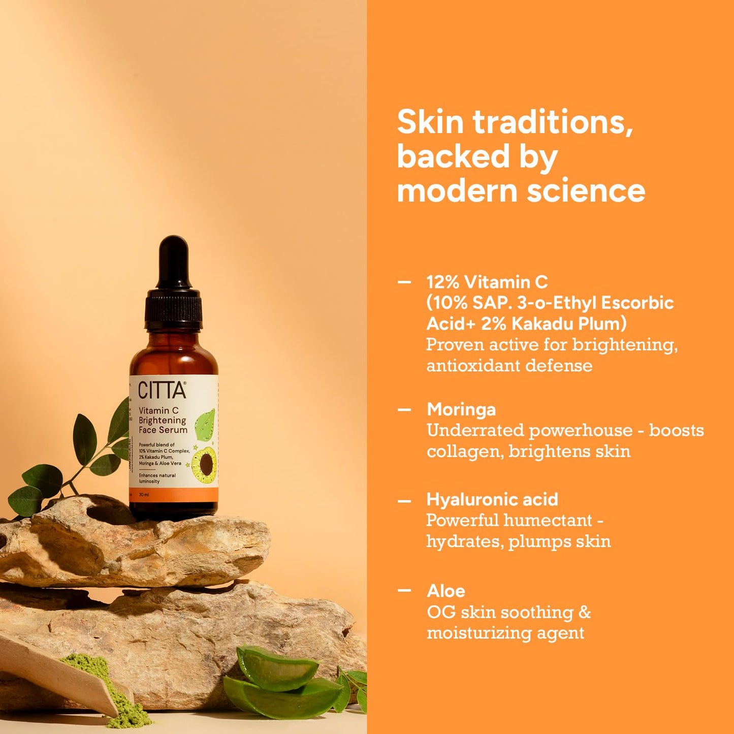 CITTA Vitamin C Brightening Face Serum For Glowing Skin | Triple Power Brightening Formula | Vitamin C Serum For Pigmentation | Ascorbic Acid | Kakadu Plum Vitamin C Serum | For All Skin Types | Face Serum | Men & Women | 30 ml
