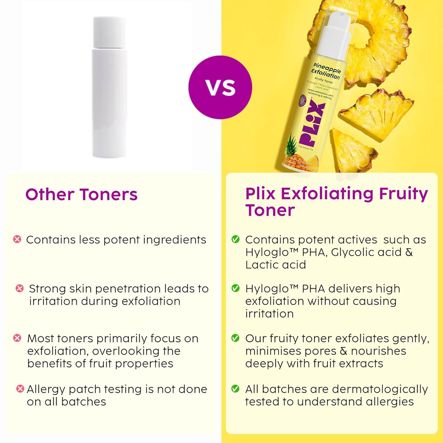 PLIX - THE PLANT FIX Pineapple PHA 3% Alcohol Free Face Toner (150ml) | Pore Tightening & Mild Exfoliation for Oily, Acne Prone, Sensitive & Normal Skin | Hydrating Face Toner for Glowing Skin