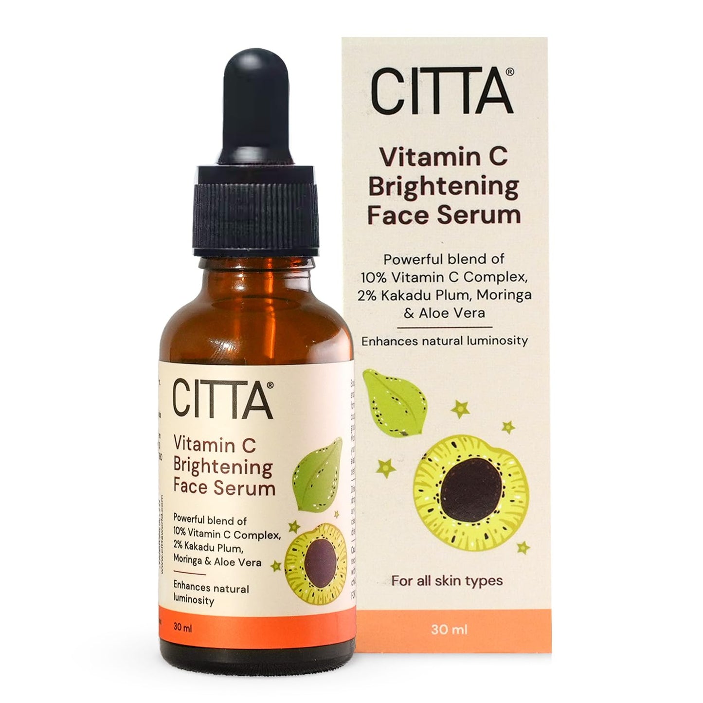 CITTA Vitamin C Brightening Face Serum For Glowing Skin | Triple Power Brightening Formula | Vitamin C Serum For Pigmentation | Ascorbic Acid | Kakadu Plum Vitamin C Serum | For All Skin Types | Face Serum | Men & Women | 30 ml