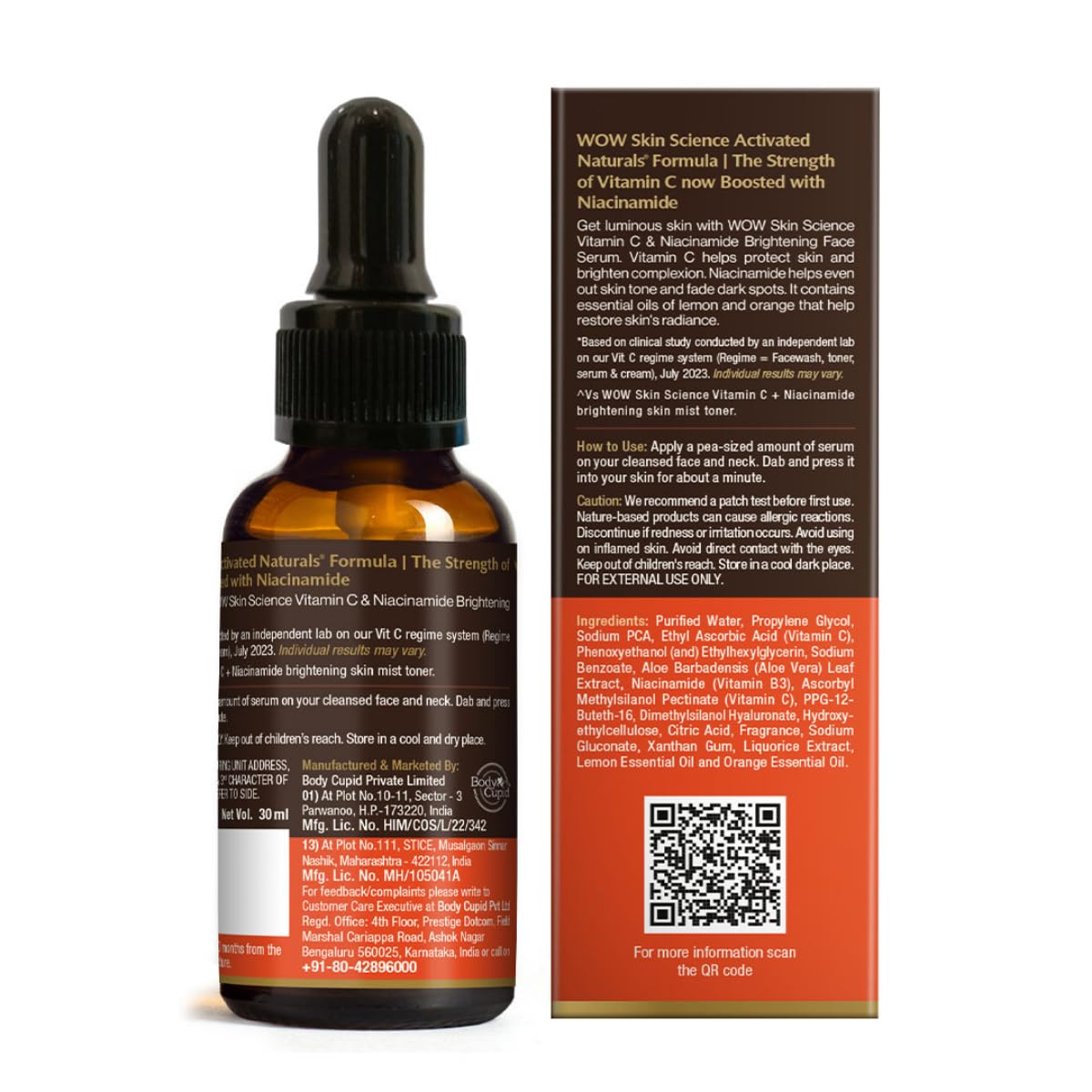 WOW Skin Science Brightening 20% Vitamin C Face Serum | Boost Collagen and Elastin for Anti aging, Skin Repair | For Dark Circles, Fine Lines | Glowing Skin | Hydrates | 30 ml