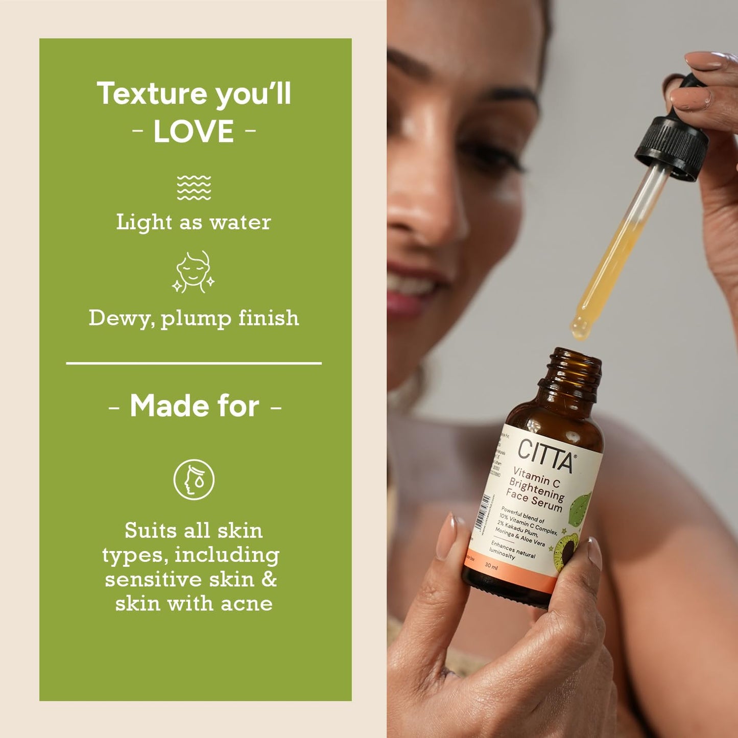CITTA Vitamin C Brightening Face Serum For Glowing Skin | Triple Power Brightening Formula | Vitamin C Serum For Pigmentation | Ascorbic Acid | Kakadu Plum Vitamin C Serum | For All Skin Types | Face Serum | Men & Women | 30 ml