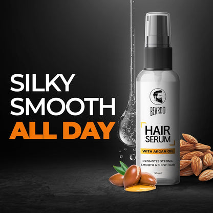 Beardo Hair Serum 50ml for Instant Shine & Anti-frizz with Argan Oil, Made for Men's Hair, Super Light-weight | Provides shine, smoothness and damage protection | Luxurious Shine, Frizz-Free Hair Serum for Men