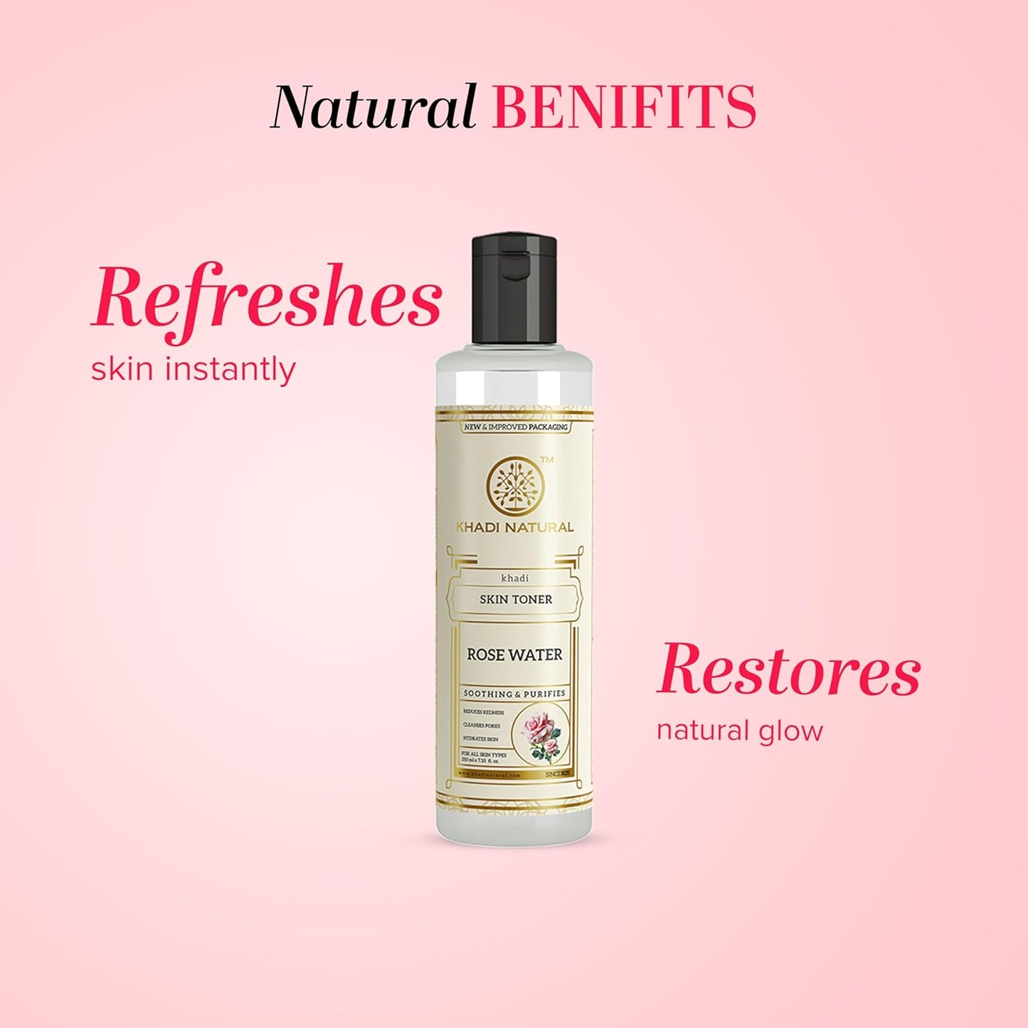 Khadi Natural Rose Water Herbal Skin Toner| Keeps skin scented and moisturized| Maintain skin's pH balance| Prevents acne| Suitable for All Skin Types| 210ml