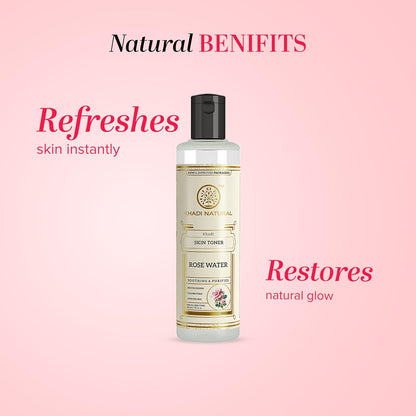 Khadi Natural Rose Water Herbal Skin Toner| Keeps skin scented and moisturized| Maintain skin's pH balance| Prevents acne| Suitable for All Skin Types| 210ml