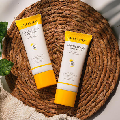 BELLAVITA Water based Hydrating Sunscreen, SPF 50, Lightweight PA+++, For All Skin Types, No White Cast, Non - Greasy Finish, UV Protection, Broad Spectrum, For Men & Women, 50ML